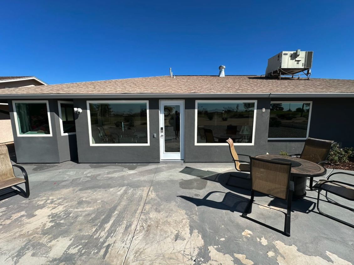 Backyard windows cleaned on a single-story Arizona home